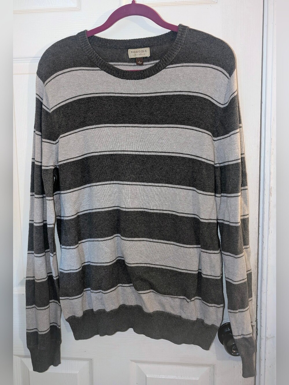 Sonoma Men's Charcoal/Gray Striped Crewneck Sweater